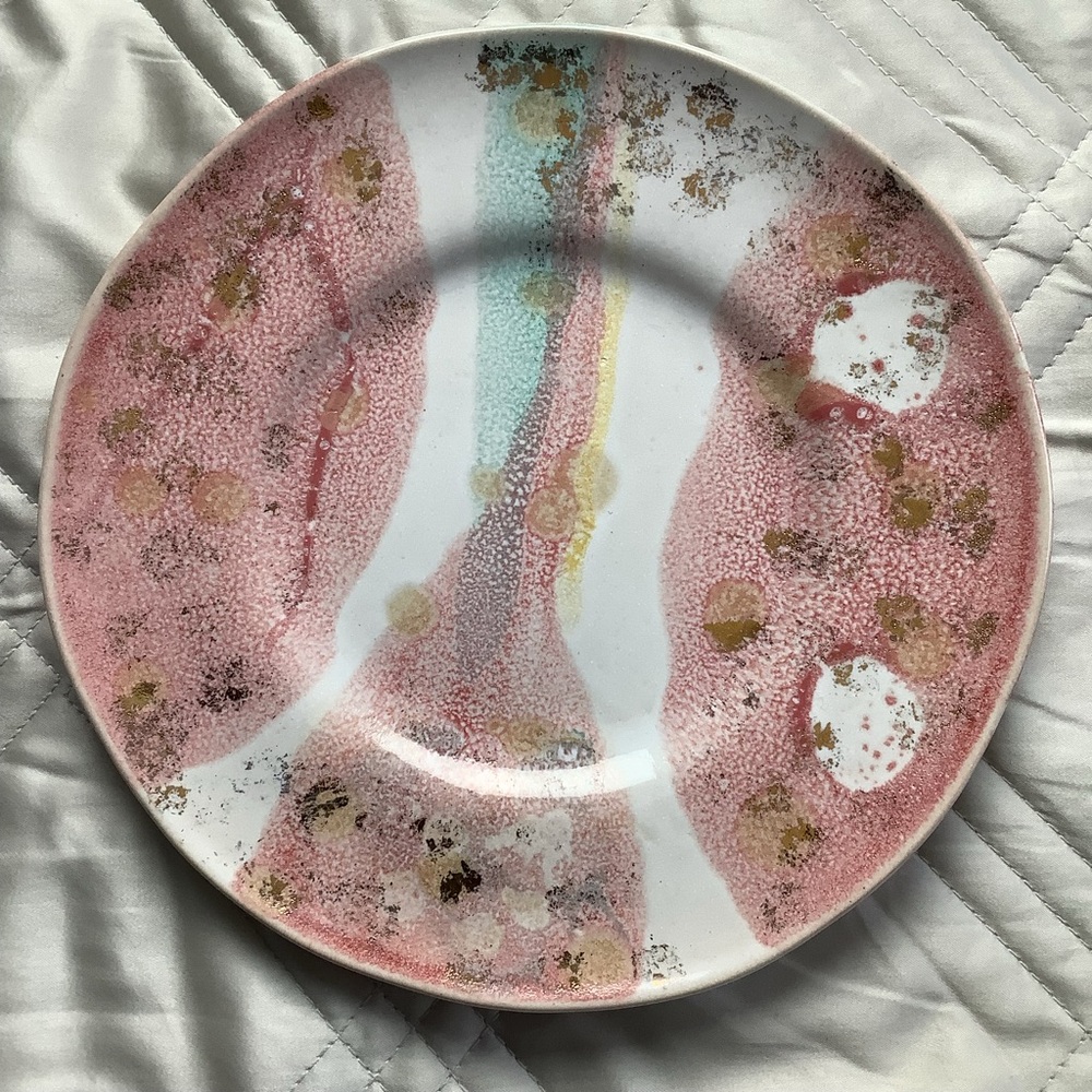Anthropologie Pink and Gold Splatter Dessert Plate